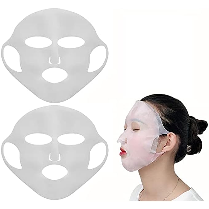 Angzhili 2 PACK SILICONE MOISTURIZING MASK FOR SHEET MASK,REUSABLE FACIAL MASK COVER WITH HOOK,SHEET MASK COVER FOR SLOW DOWN THE EVAPORATION OF MASK ESSENCE,FACE CARE TOOL (WHITE) - Image 1